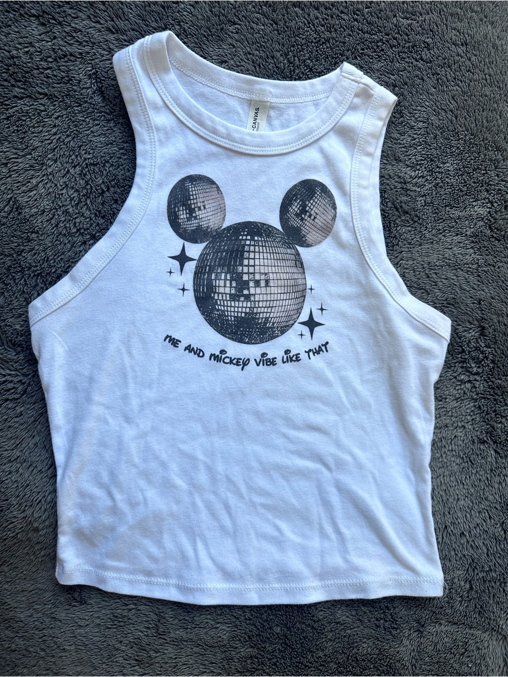 Bella Canvas White Tank Top with Black Disco Mouse Graphic